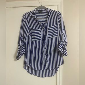 My Michelle Blue and White Striped Button Up Blouse Size XS